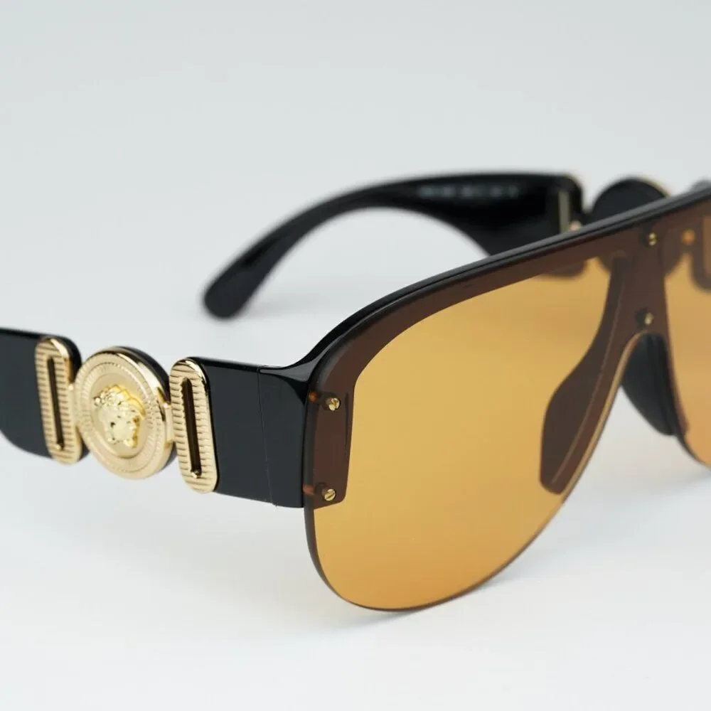 NEW Versace VE4391 GB1/7 Black Orange Shield Unisex Sunglasses